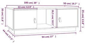 Mesa de centro 100x50x35 cm pinho maciço cinza