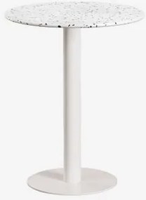 Mesa De Bar Redonda Ø60 Cm Em Terraço Xiren Terrazzo Marfim E Preto - Branco Glacial - Sklum