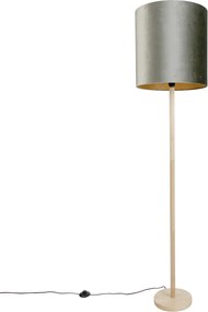 Candeeiro de pé de madeira com abajur de veludo verde 40cm - Mels