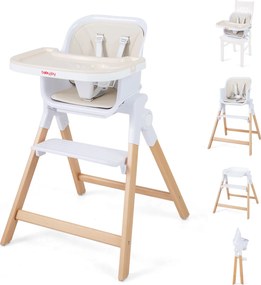 Cadeira de Alimentação Convertível 4 em 1, 71 x 58 x 93 cm, Bandeja Dupla Ajustável, Bege