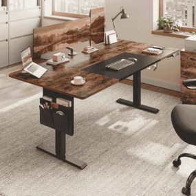 Secretária com altura ajustável eletricamente 180 x 80 x (72-120) cm castanho vintage-preto