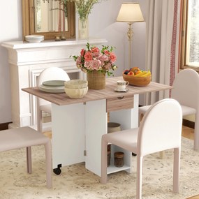 Mesa de Cozinha Dobrável com Rodas Laterais Rebatíveis Gaveta e Prateleiras para 2-4 Pessoas 120x72x75 cm Madeira Branco