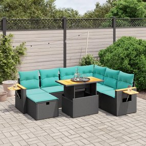 vidaXL 8 pcs conjunto de sofás p/ jardim c/ almofadões vime PE preto