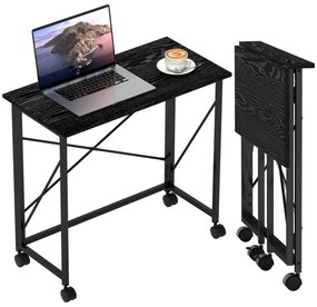 HOMCOM Secretária Dobrável com Rodas Mesa de Secretária Compacta Mesa para Computador Portátil para Casa Escritório Espaços Pequenos 80x40x75 cm Preto