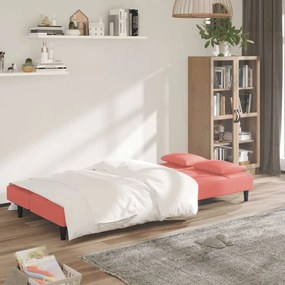 Sofá-cama 2 lugares com duas almofadas veludo rosa