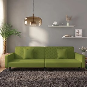 vidaXL Sofá-cama 2 lugares com duas almofadas veludo verde-claro