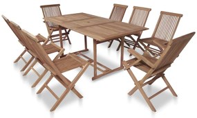 vidaXL Conjunto jantar exterior c/ cadeiras dobráveis 9pcs teca maciça