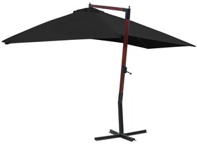 Guarda-sol suspenso com mastro de madeira 400x300 cm preto