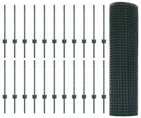 Cerca de Fio Soldado com 22 Postes em U Verde 0.5x50 m Aço