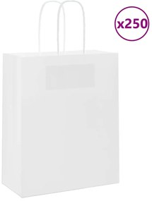 vidaXL Sacos de papel 250 unid com alças branco 18x8x22 cm