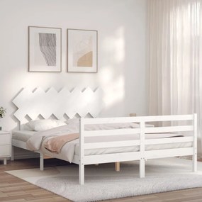 Estrutura de cama com cabeceira 140x190cm madeira maciça branco