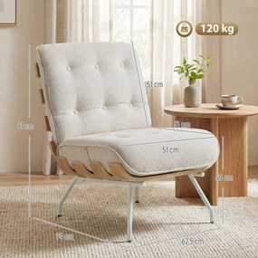 Poltrona de Sala Estofada em Linho com Assento Acolchoado Suporte com Estrutura de Aço 62,5x94x81 cm Creme
