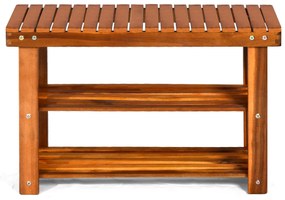 Sapateira de madeira de 3 níveis com assento Organizador de sapatos em acácia Carga 80 kg para entrada Corredor Casa de banho 70 x 28 x 45 cm