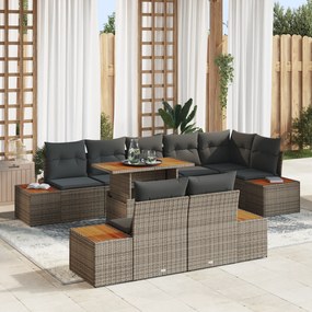 vidaXL Conjunto de Sofá de Jardim de 9 Peças com Almofadas Cinzas em Rattan Poliéster