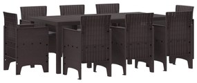 vidaXL Conjunto de Jantar para Jardim 9 pcs Castanho Rattan Polt
