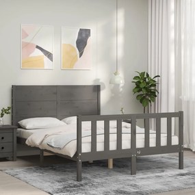 Estrutura de cama com cabeceira 140x190 cm madeira maciça cinza
