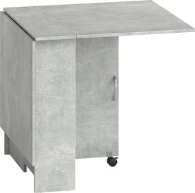 Mesa de Sala de Jantar Dobrável com 2 Prateleiras de Armazenamento (CADEIRAS NÃO INCLUIDAS) e Rodas para Cozinha 75x140x74 cm Cinza