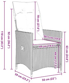 Conjunto de Jantar de Jardim 9 Peças com Almofadas Cinza Rattan Poli