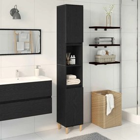 Armário de Banheiro vidaXL Preto Carvalho 30x30x190 cm Madeira de Enge