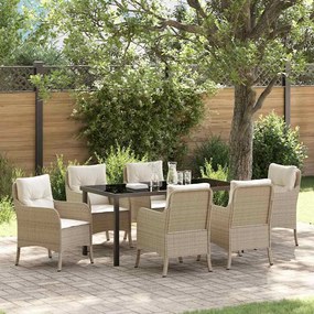vidaXL Conjunto de Jantar de Jardim de 7 Peças com Almofadas Bege Poliéster