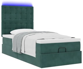 Estrutura de cama otomana colchões 90x200cm veludo verde escuro