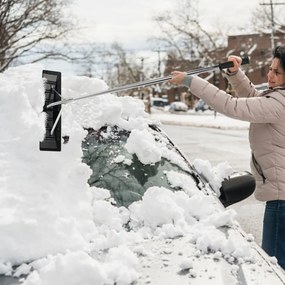 Ancinho de alumínio limpar neve regulável em altura 1,48-6,08m com 4 hastes extensíveis Limpa-neves para telhados e carros Preto + Cinzento