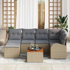 Conjunto de Sofá Jardim vidaXL 7 Peças com Almofadas Bege Rattan Polié