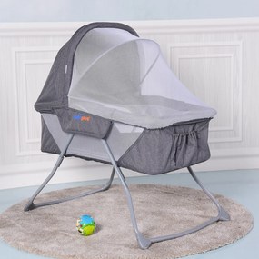 Cama de viagem bebé berço dobrável com saco de rede mosquiteiro 93,5 x 69 x 100cm Cinzento