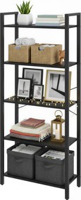 Estante com 5 prateleiras 64 x 30 x 152,5 cm para livros estável preta