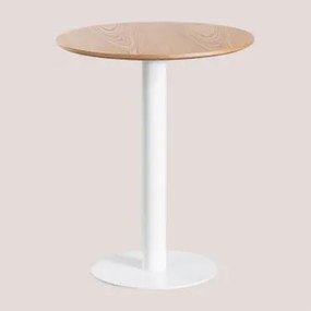 Mesa De Bar Redonda Em Mdf Xiren Castanho Madeira Natural - Branco & Ø60 Cm - Sklum