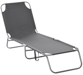Outsunny Espreguiçadeira Dobrável Espreguiçadeira de Jardim com Encosto Ajustável em 5 Posições para Terraço 187x55x24 cm Cinza