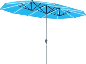 Outsunny Guarda-sol duplo com luzes solares, Alumínio, Poliéster, Proteção UPF50+, Resistente aos UV, Guarda-sol para terraço, Azul | Aosom Portugal