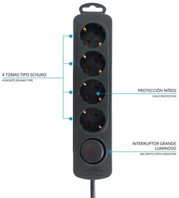 Extensão com 4 tomadas com interruptor TM Electron 3680 W