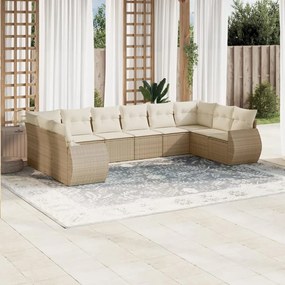 10 pcs conjunto de sofás p/ jardim com almofadões vime PE bege