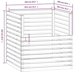 Caixa de compostagem 100x100x102 cm pinho maciço cinzento