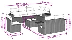 9 pcs conjunto de sofás p/ jardim c/ almofadões vime PE preto