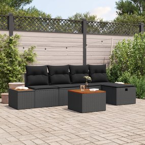 Conjunto de Sofá de Jardim de 6 Peças com Almofadas Preto Rattan Sinté