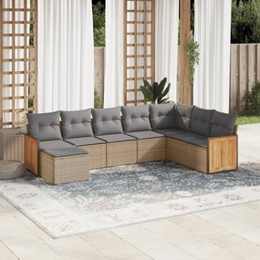 8 pcs conjunto de sofás p/ jardim com almofadões vime PE bege
