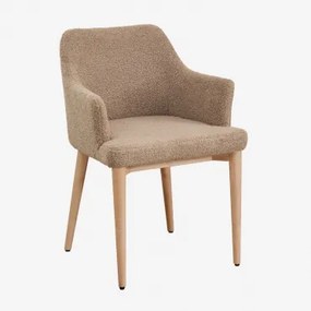 Cadeira De Jantar Com Braços Em Tosquia Banfil Madeira Natural & Chenille Castanho Trigo - Sklum