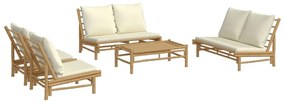 5 pcs conjunto lounge de jardim bambu c/ almofadões branco nata
