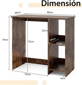Secretária para computador 80 x 40 x 74 cm de escritório com 2 prateleiras para espaços reduzidos Café