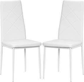 Conjunto de 2 cadeiras de sala de jantar com encosto alto, revestimento sintético e pés em aço, branco