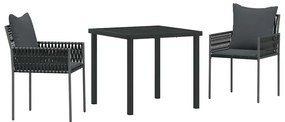 vidaXL Conjunto de Jantar para Jardim 3 pcs Preto Rattan Sintético