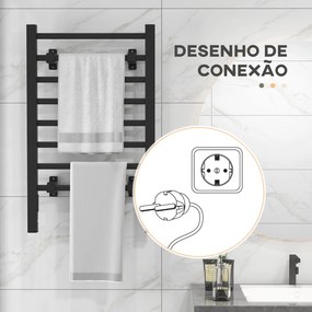 HOMCOM Toalheiro Elétrico de Parede ou Solo 150 W Aquecedor de Toalhas de Liga de Alumínio com Função de Temporizador e 8 Barras para Casa de Banho 53x35x90 cm Preto