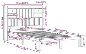Cama com estante sem colchão 135x190 cm pinho maciço