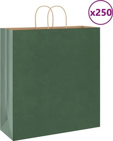 vidaXL Sacos de papel 250 unid com alças verde 45x17x48 cm