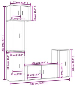 5 pcs conjunto móveis de TV madeira processada branco brilhante