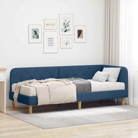 vidaXL Estrutura de Cama de Canto com colchĂŁo Azul 80 x 200 cm tecido