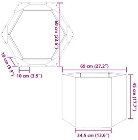 Vaso/floreira de jardim hexagonal 69x60x45 cm aço inoxidável