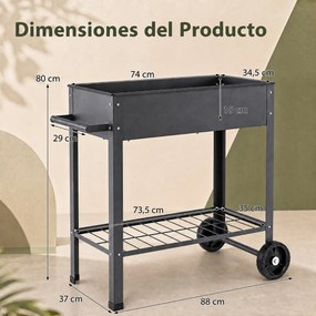 Floreira Elevada para Horta, 88 x 37 x 80 cm, com Rodas, Cinzento